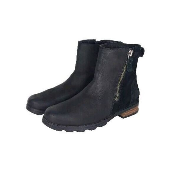 Sorel Women’s Emilie II US 7 Black Suede Leather Side Zip Ankle Boots Booties - Picture 1 of 14
